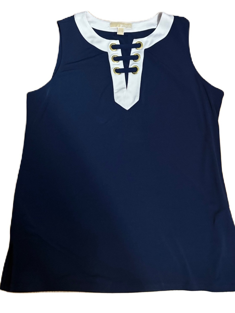 MICHAEL Michael Kors Navy and White Sleeveless Lace-Up Neckline Dress XL